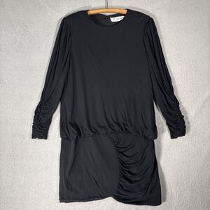 Vtg Lillie Rubin Womens Size XL Black Dress Long Sleeve Blouson Ruched Hem Glam